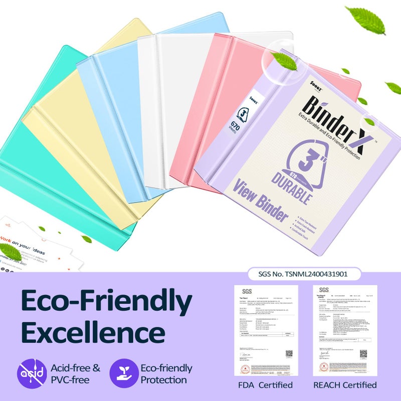 سويز مجلد Sooez BinderX فائق المتانة مقاس 3 بوصات مكون من 3 حلقات، مجلد كبير بحلقة على شكل حرف D، يحمل 670 ورقة من ورق مقاس 8.5 × 11، غطاء عرض قابل للتخصيص مع جيب داخلي، مجلد ذو 3 حلقات عالي التحمل للمدرسة، وردي - Image 2